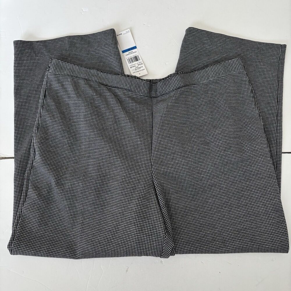 ALFRED DUNNER WOMEN'S DRESS PANTS SIZE XL CLASSIC FIT PULLON PLAID WHITE/BLACK
